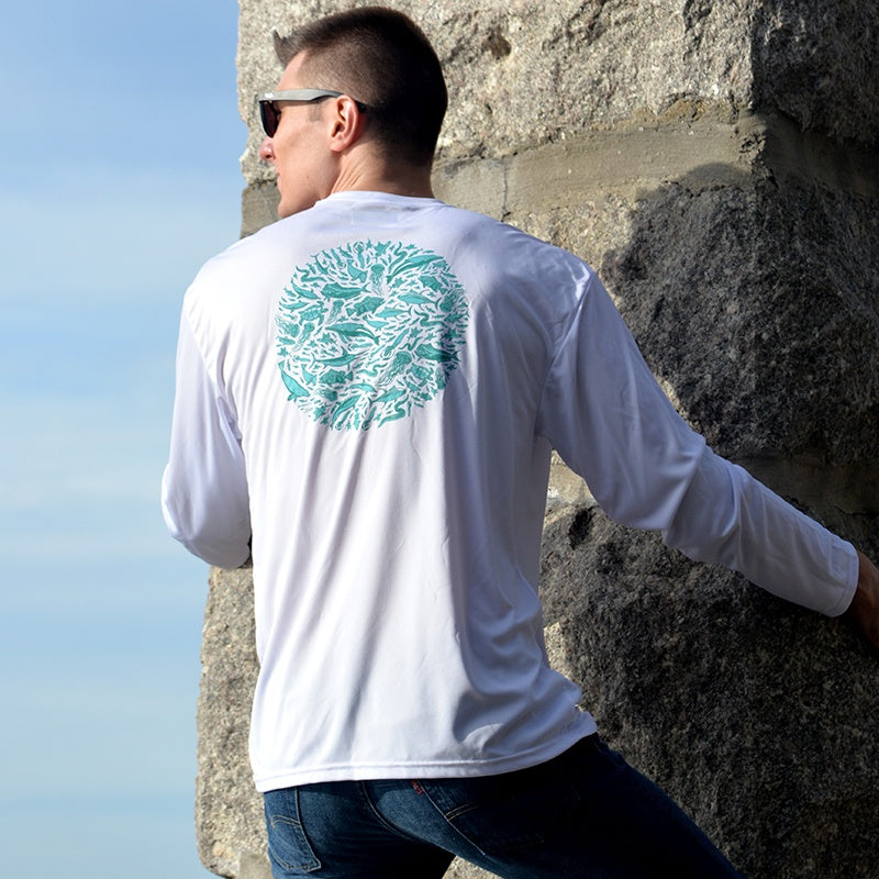 Performance Fishing t-shirt with water elements design. Sun spf 50, long  sleeve